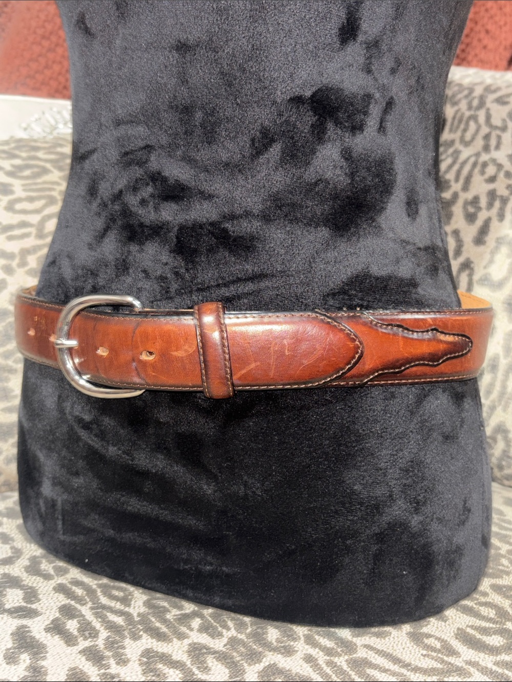 Silver creek brown leather belt western equestrian cowboy classic men’s belt 32